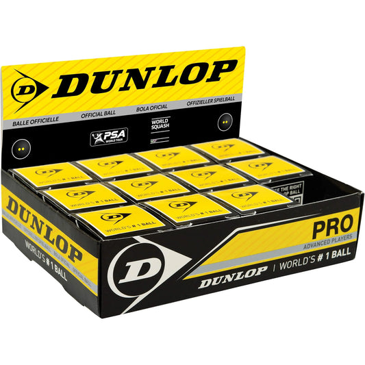 Balles de squash Dunlop Pro Double Jaune (Boîte de 12)