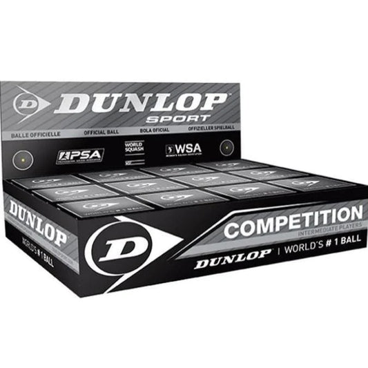 Balle de squash Dunlop Competition Single Yellow Dot (boîte de 12)